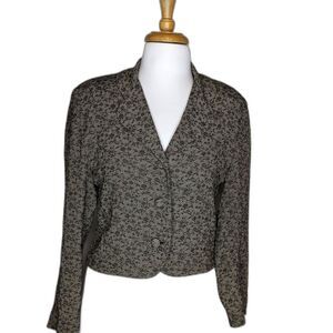 90s Floral Cropped Jacket Blazer Olive Green S Vintage Cottage